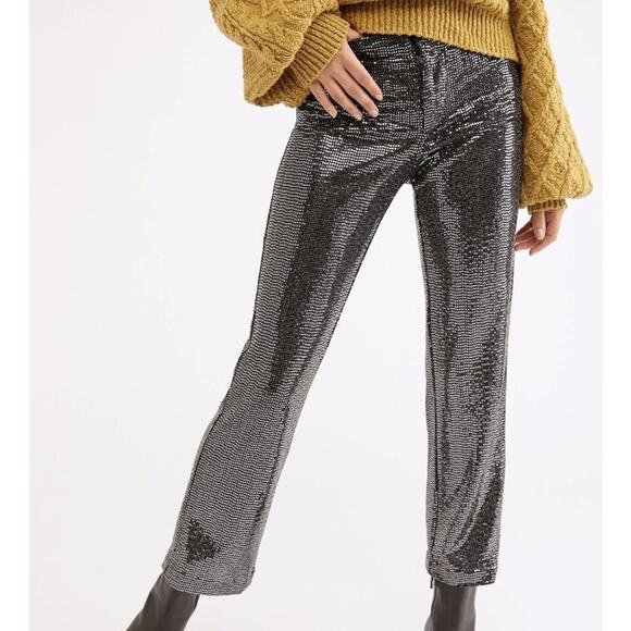 Free People Pants Women’s Size 4 Black Combo Shine On Straight Cropped NEW NWT - Picture 1 of 16